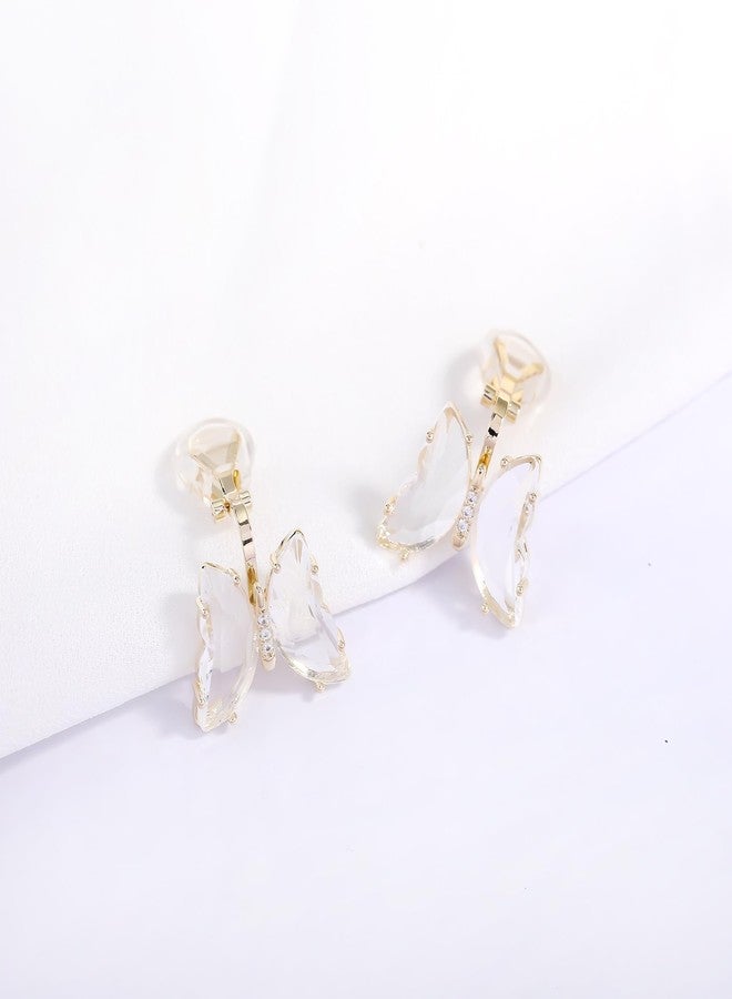YOQUCOL Butterfly Shape Transparent Crystal Clip On Earrings Non Pierced Golden Stud for Women - Image 5